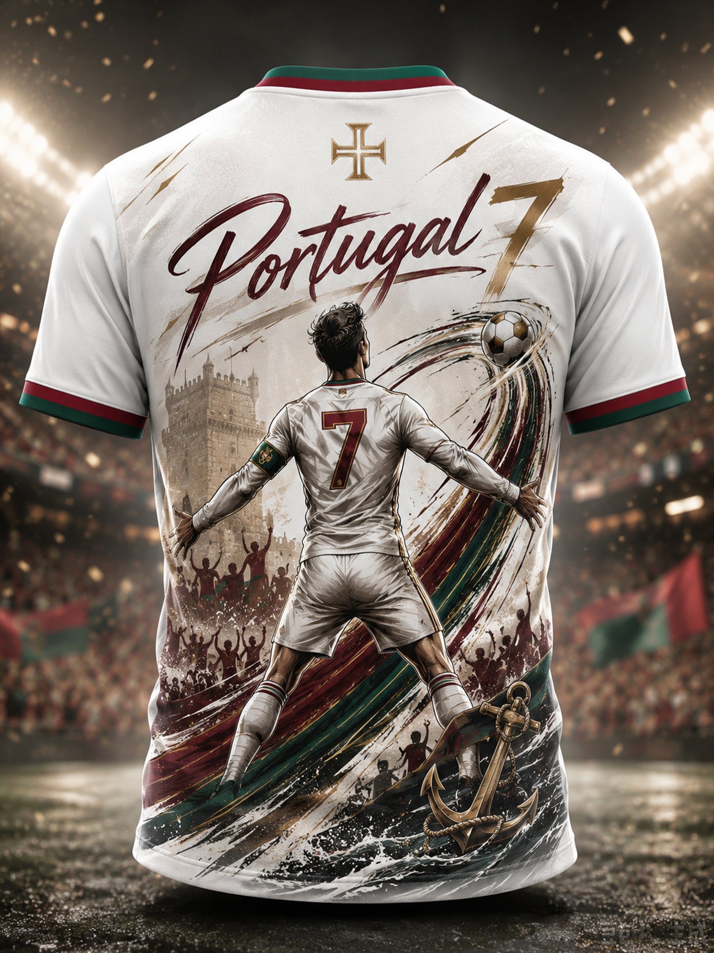 Camiseta com Estampa Artística de Elemento de Torcida do Futebol Português Masculino