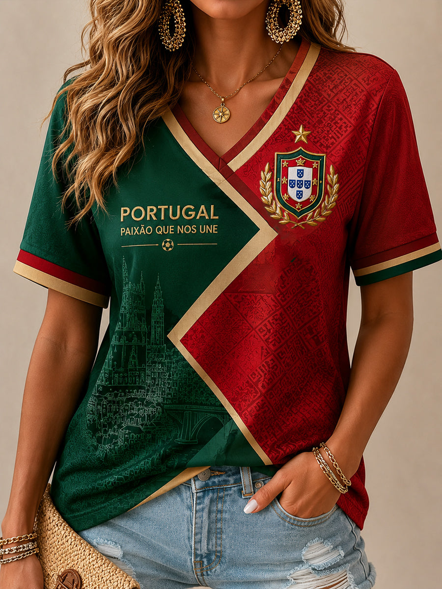 Camiseta feminina Vintage futebol português Art V-Neck