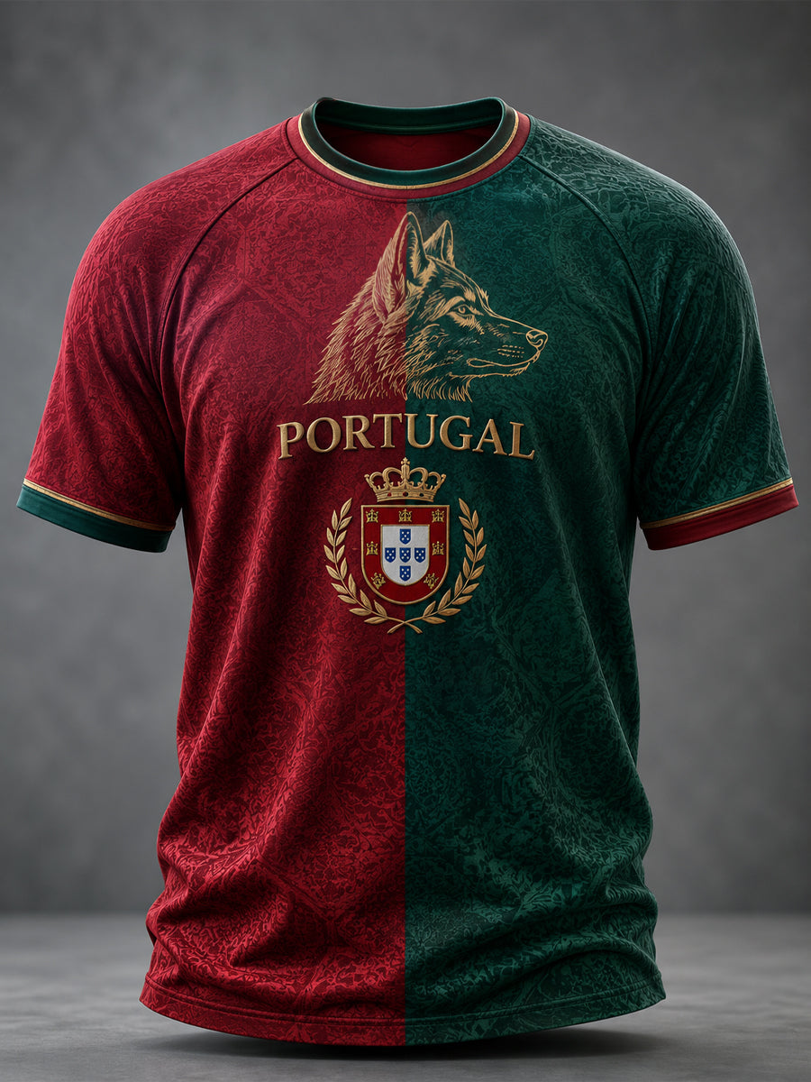 Futebol Português Masculino Estampado Casual camiseta de mangas curtas