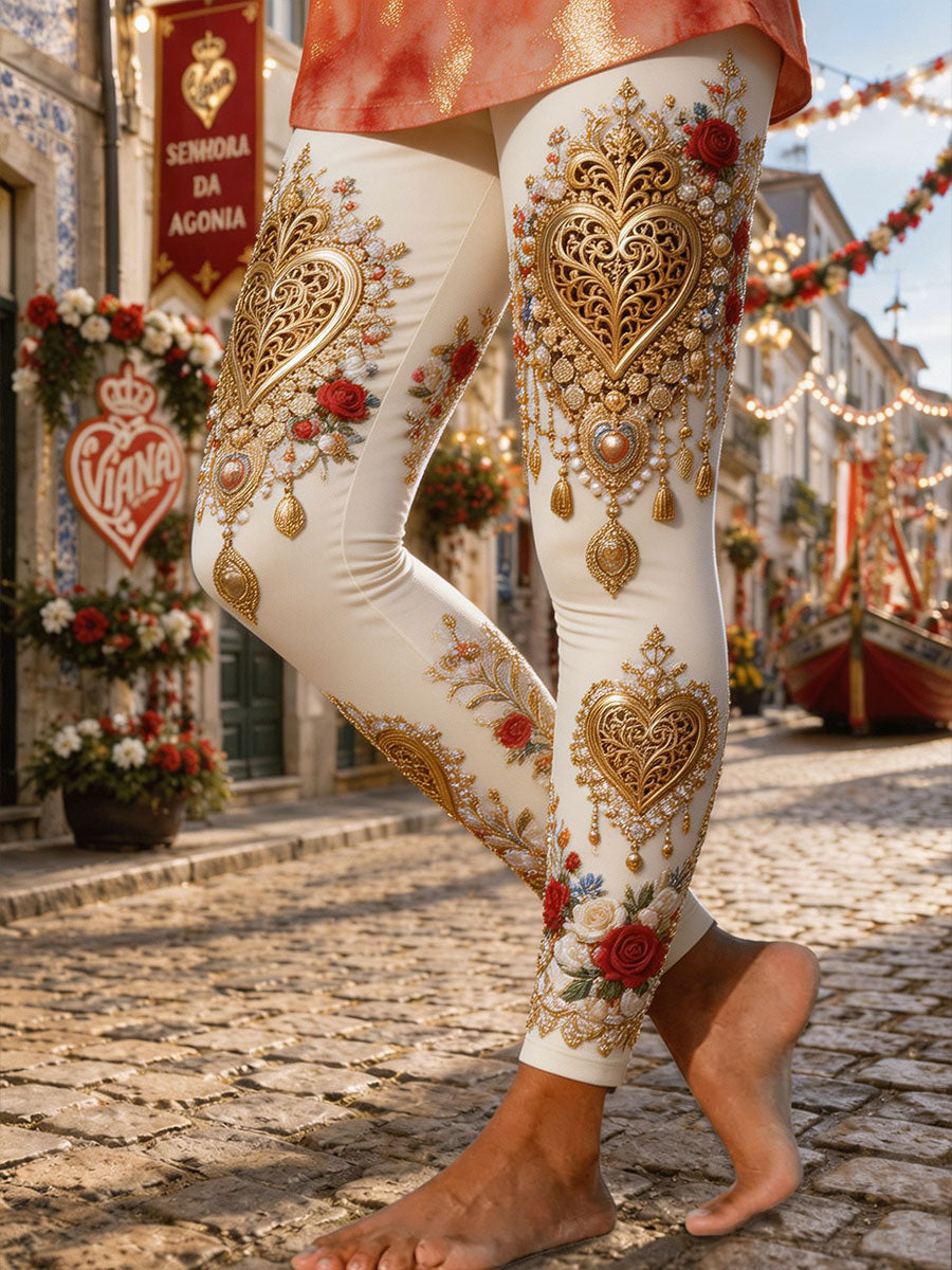 Leggings Estampadas com Arte das Festas de Agonia, Portugal, Femininas