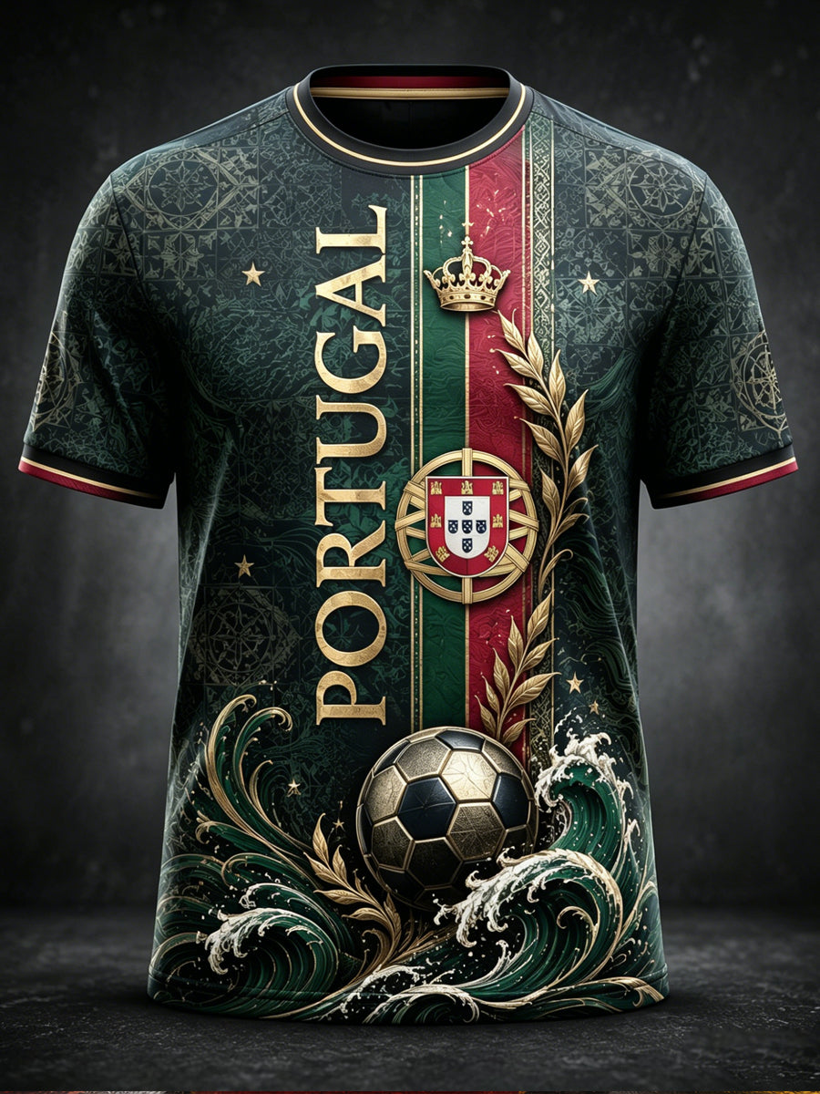 Camiseta com estampa artística de apoio à seleção portuguesa de futebol masculino
