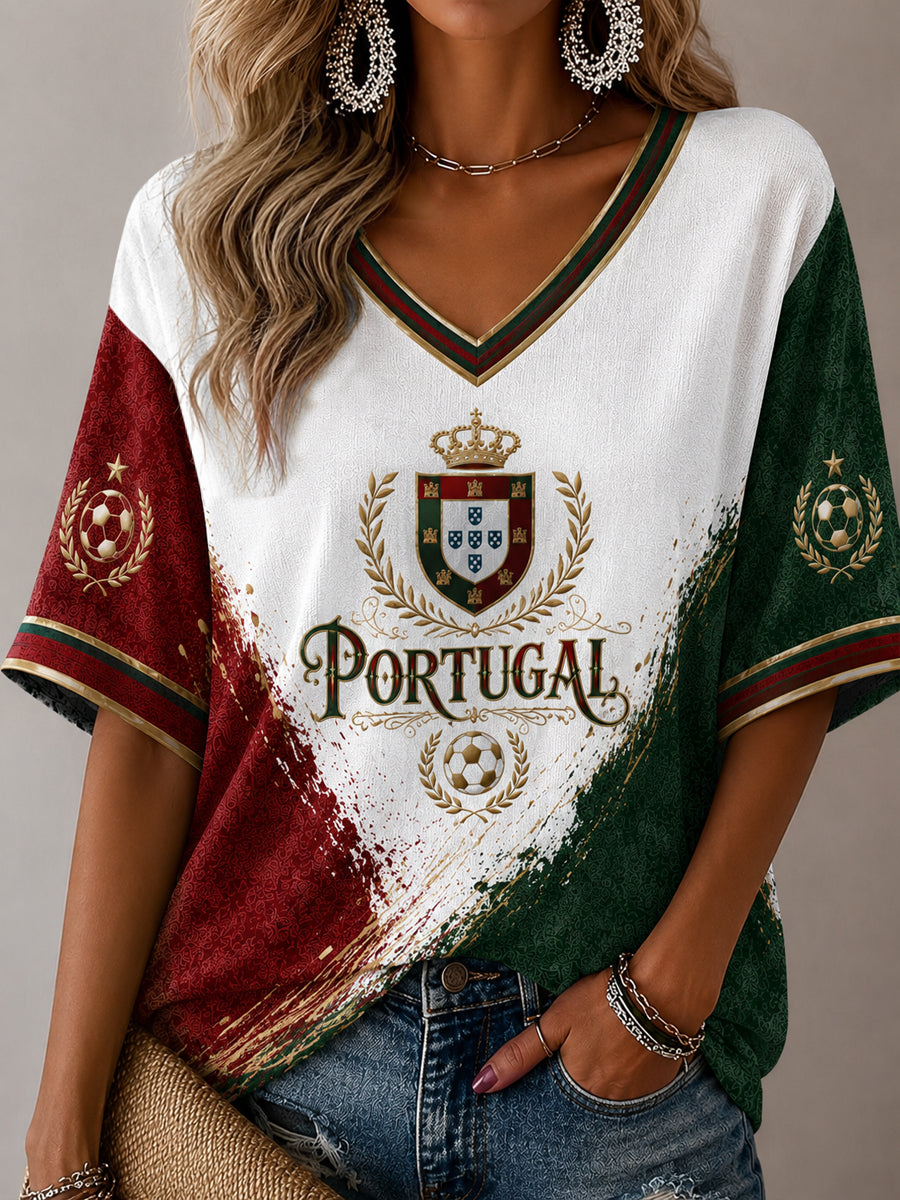 Camiseta casual com estampa de futebol feminino português