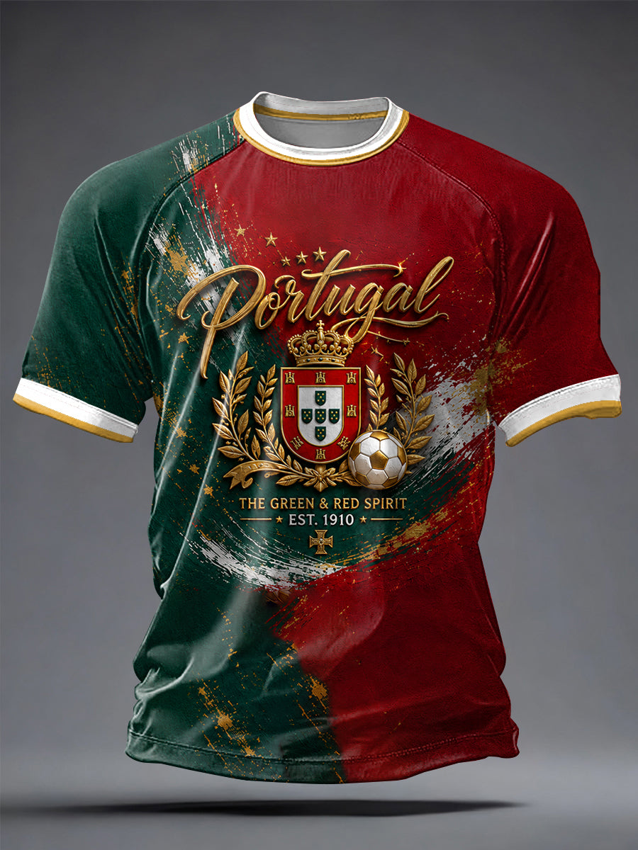 Camiseta masculina casual de manga curta com estampa de futebol português
