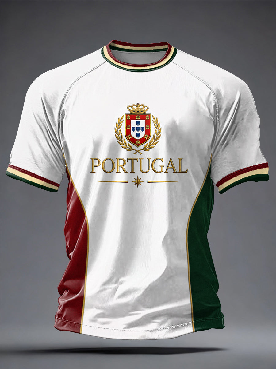 Camiseta masculina casual de manga curta com estampa de futebol português