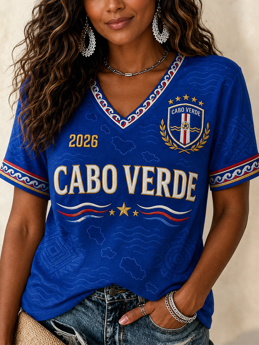 Camiseta Casual com Gola em V e Estampa para Mulheres, Presente Ideal para Fãs de Futebol