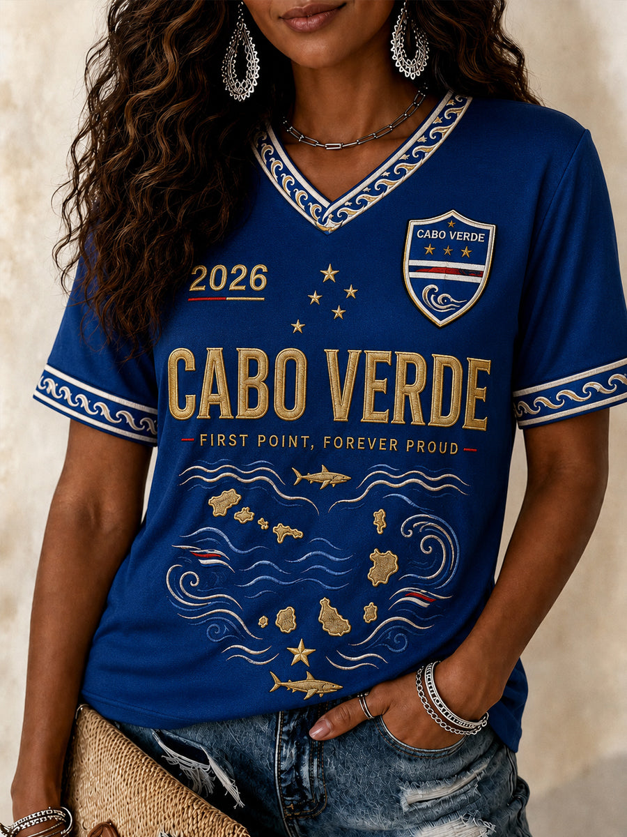 Camiseta Casual com Gola em V e Estampa para Mulheres, Presente Ideal para Fãs de Futebol