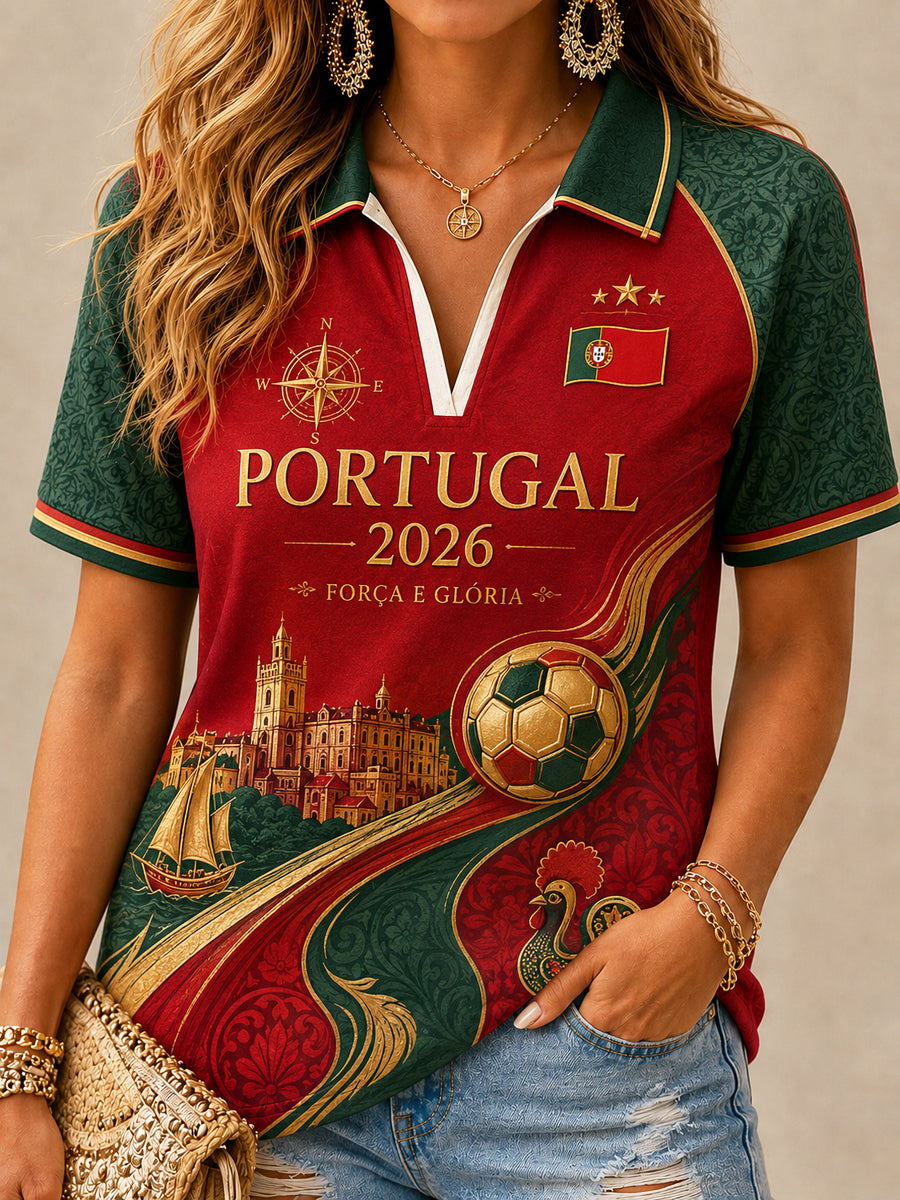 Fã de Futebol Feminino 2026 Portugal Camisa Polo Casual
