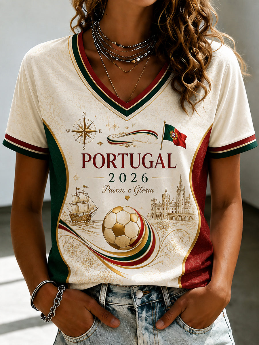 Camiseta Clássica Fã de Futebol 2026 Portugal Feminino