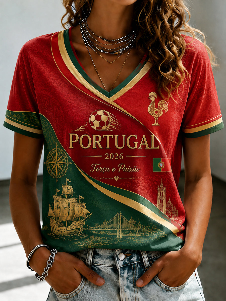 Camiseta Casual Feminino 2026 Portugal Soccer Match