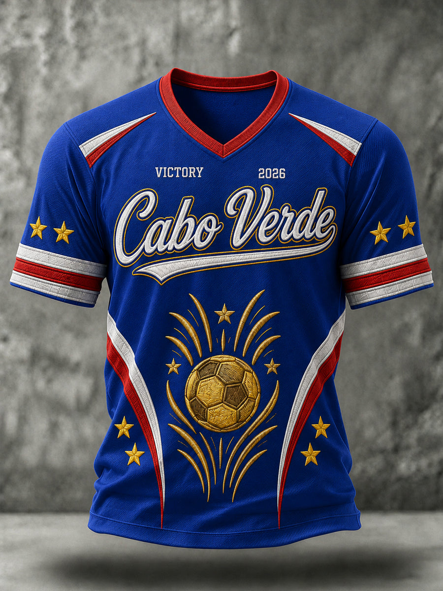 Presente masculino para fãs de futebol: camiseta casual de manga curta com gola em V e estampa