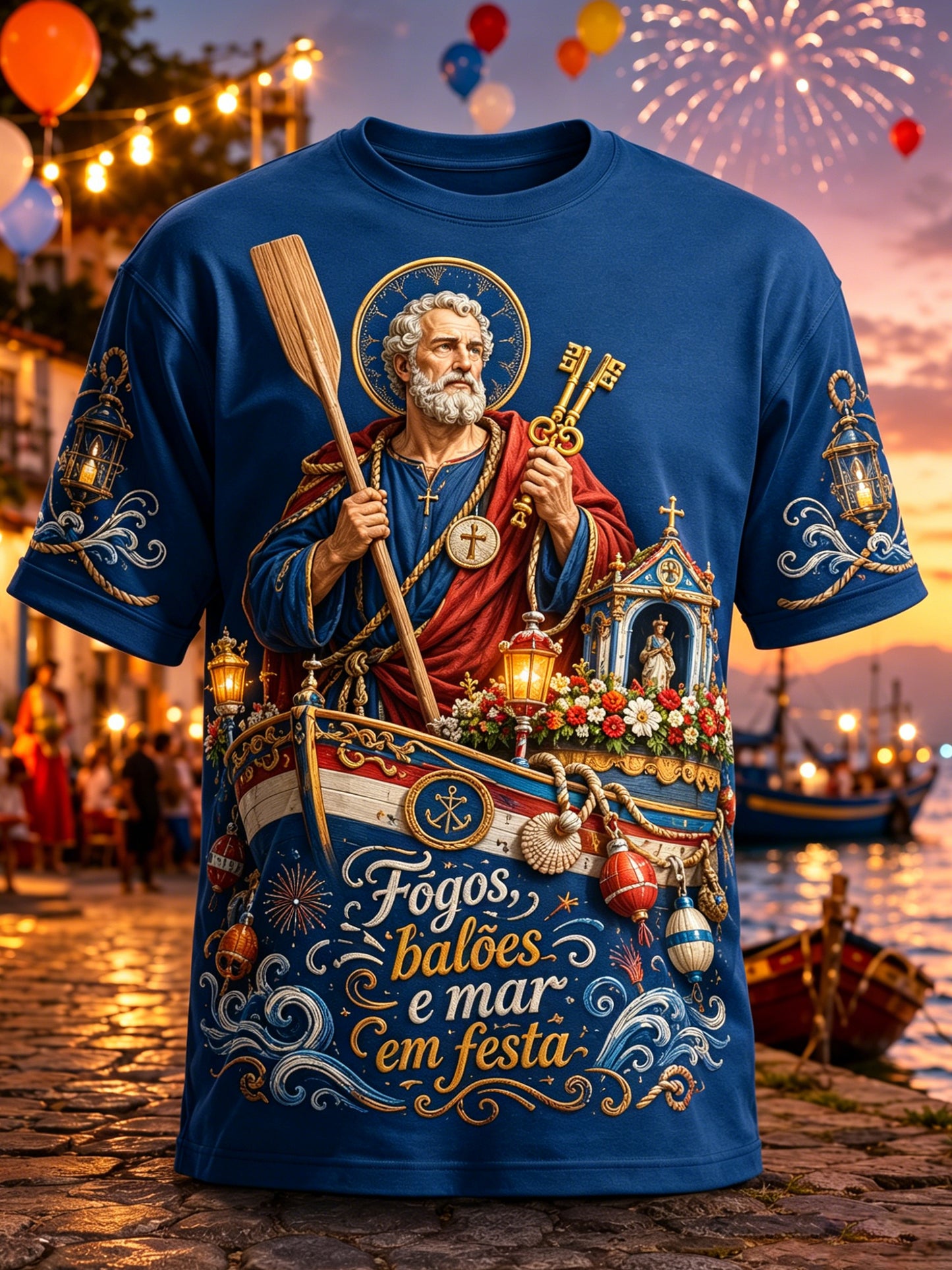 Camiseta Comemorativa Art Print Masculina Portuguesa de São Pedro