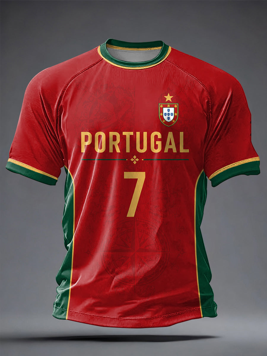 Camiseta masculina casual de manga curta com estampa de futebol português