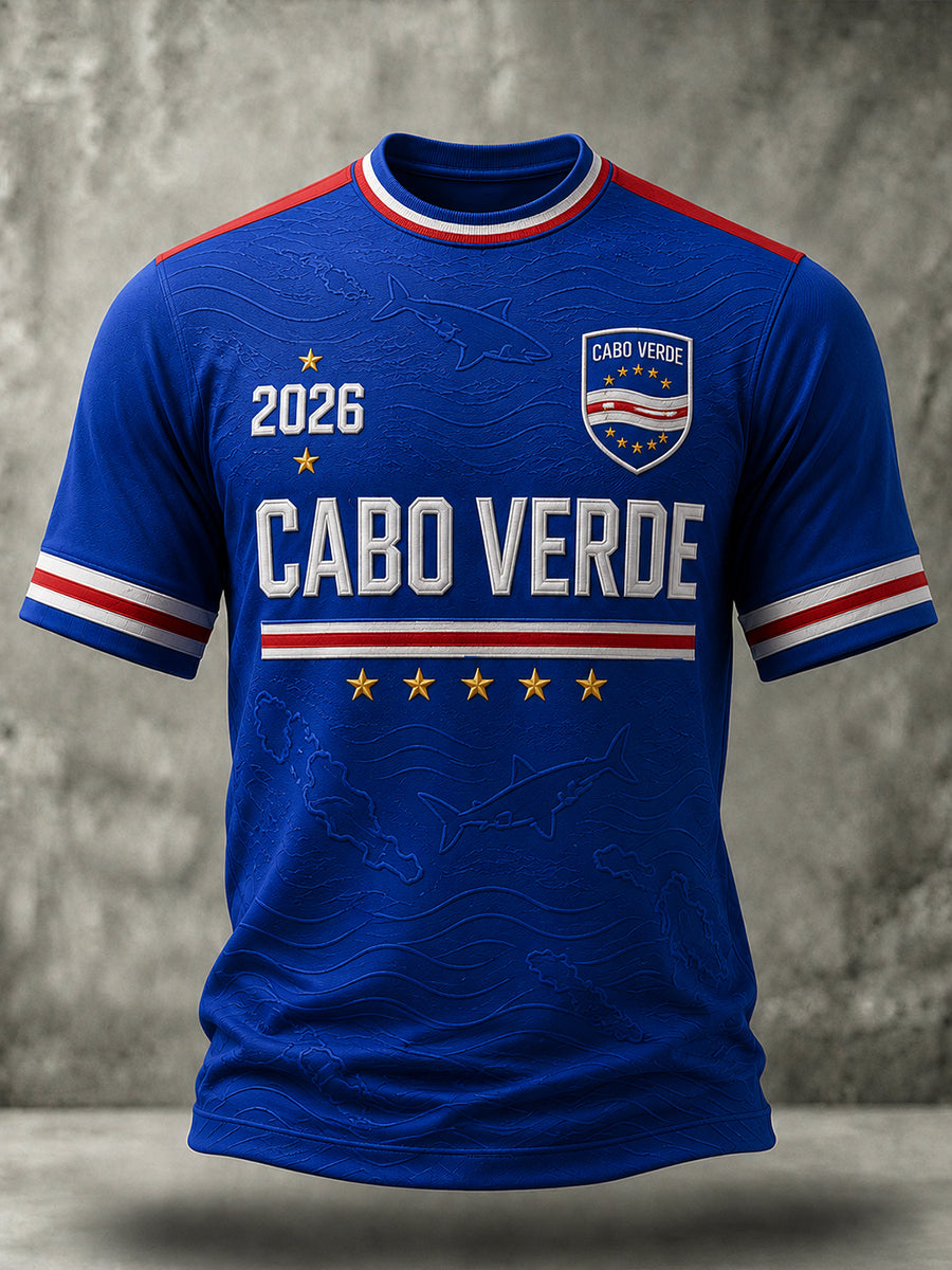 Presente masculino para fãs de futebol: camiseta casual de manga curta com gola redonda e estampa