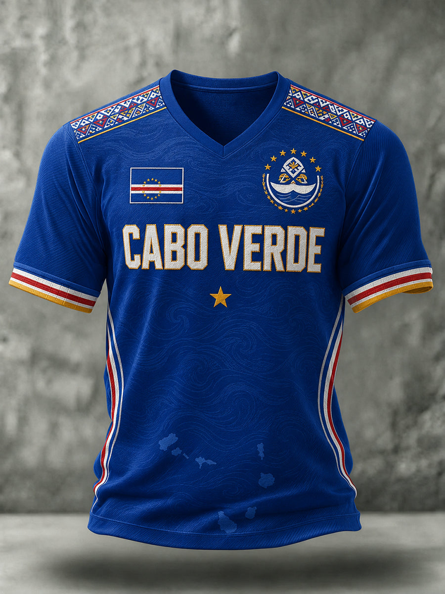 Presente masculino para fãs de futebol: camiseta casual de manga curta com gola em V e estampa