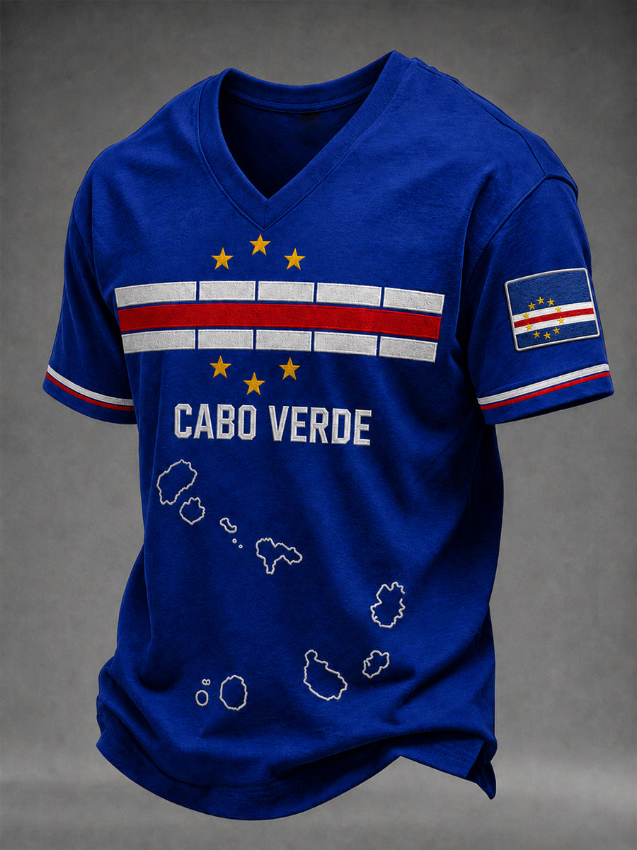 Presente masculino para fãs de futebol: camiseta casual de manga curta com gola em V e estampa