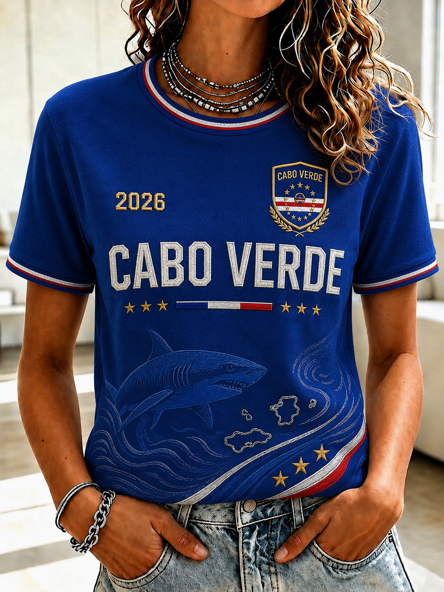 Camiseta Feminina de Manga Curta com Gola Redonda, Estampada e Casual, Ideal como Presente para Fãs de Futebol