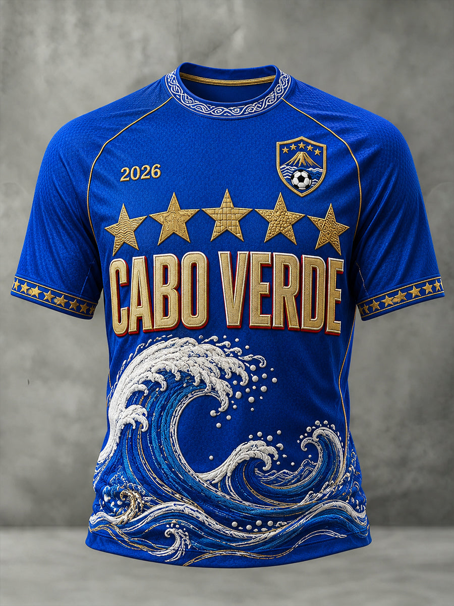 Camiseta de Manga Curta de Futebol de Cabo Verde para Homens