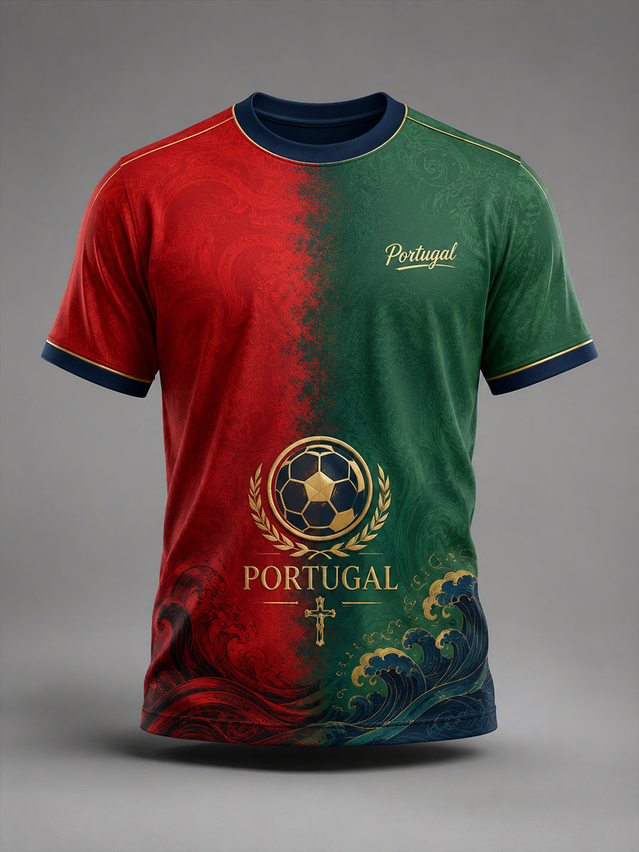 Camiseta com estampa artística de apoio à seleção portuguesa de futebol masculino
