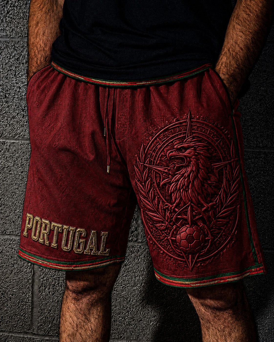 Shorts masculinos estampados com a bandeira de Portugal para futebol
