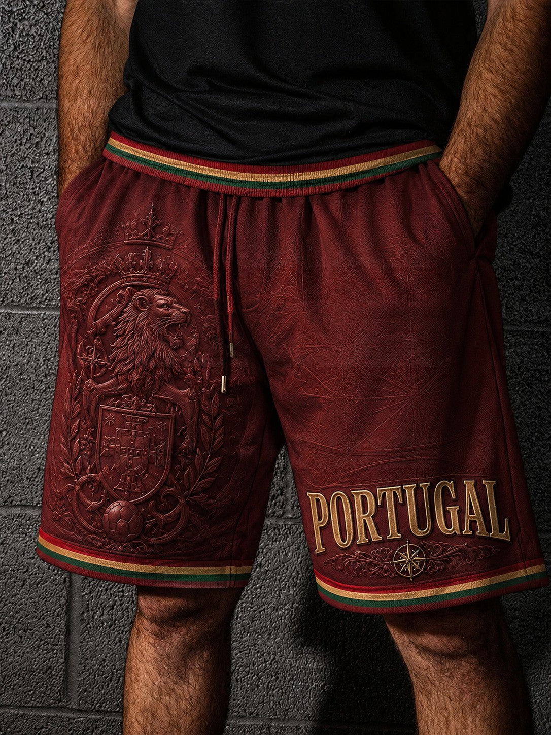 Shorts masculinos estampados com a bandeira de Portugal para futebol