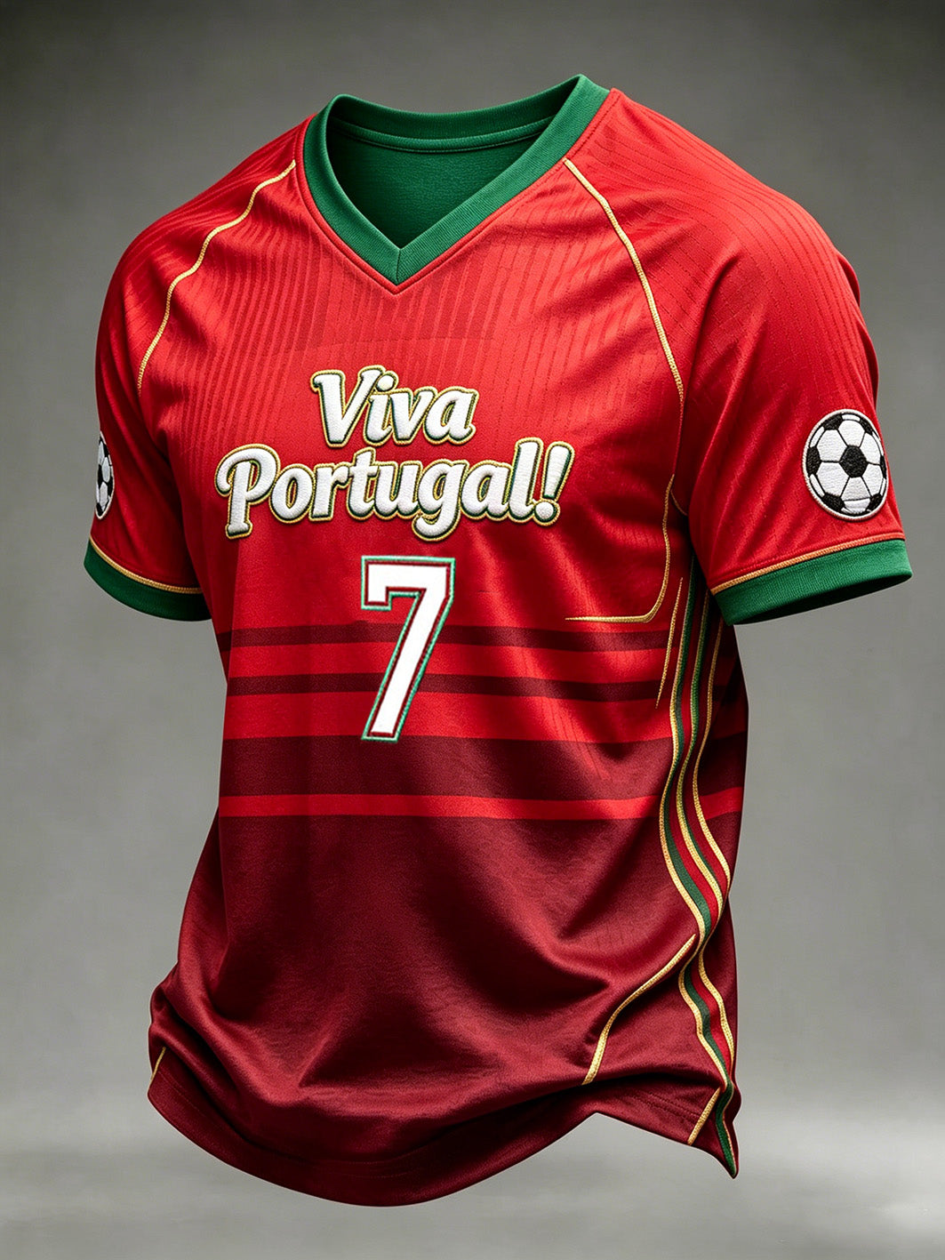 Camiseta esportiva casual com estampa de plantas e elementos do futebol masculino