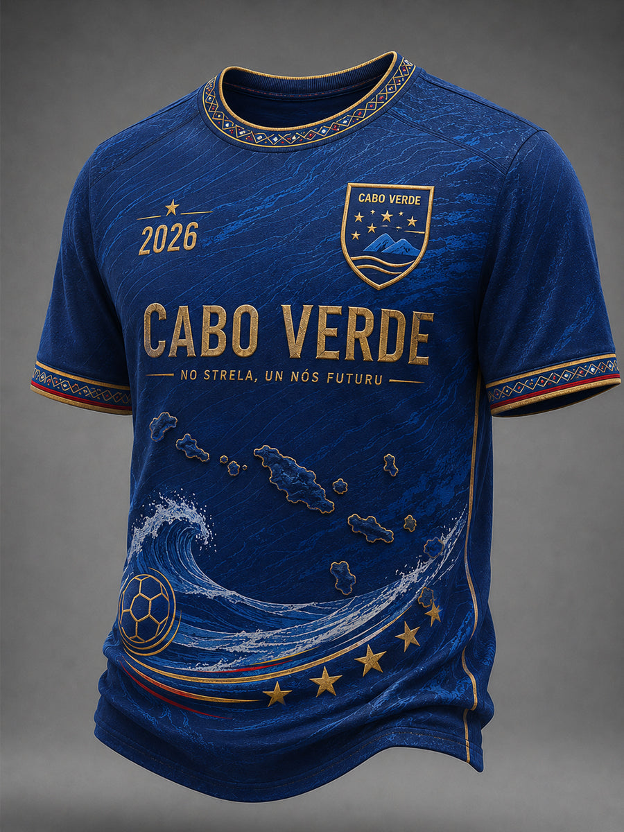 Camiseta casual estampada de torcedor de futebol cabo-verdiano para homens