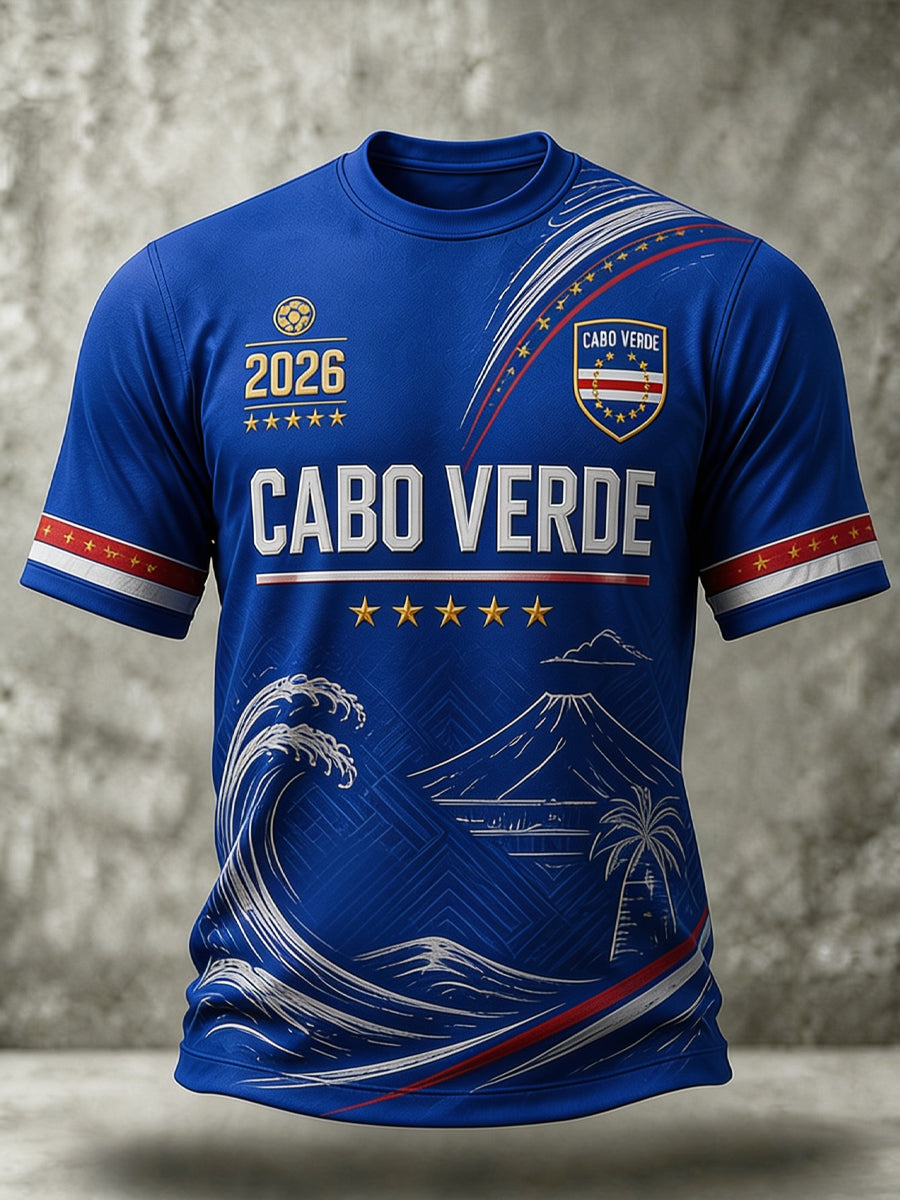 Camiseta casual estampada de torcedor de futebol cabo-verdiano para homens