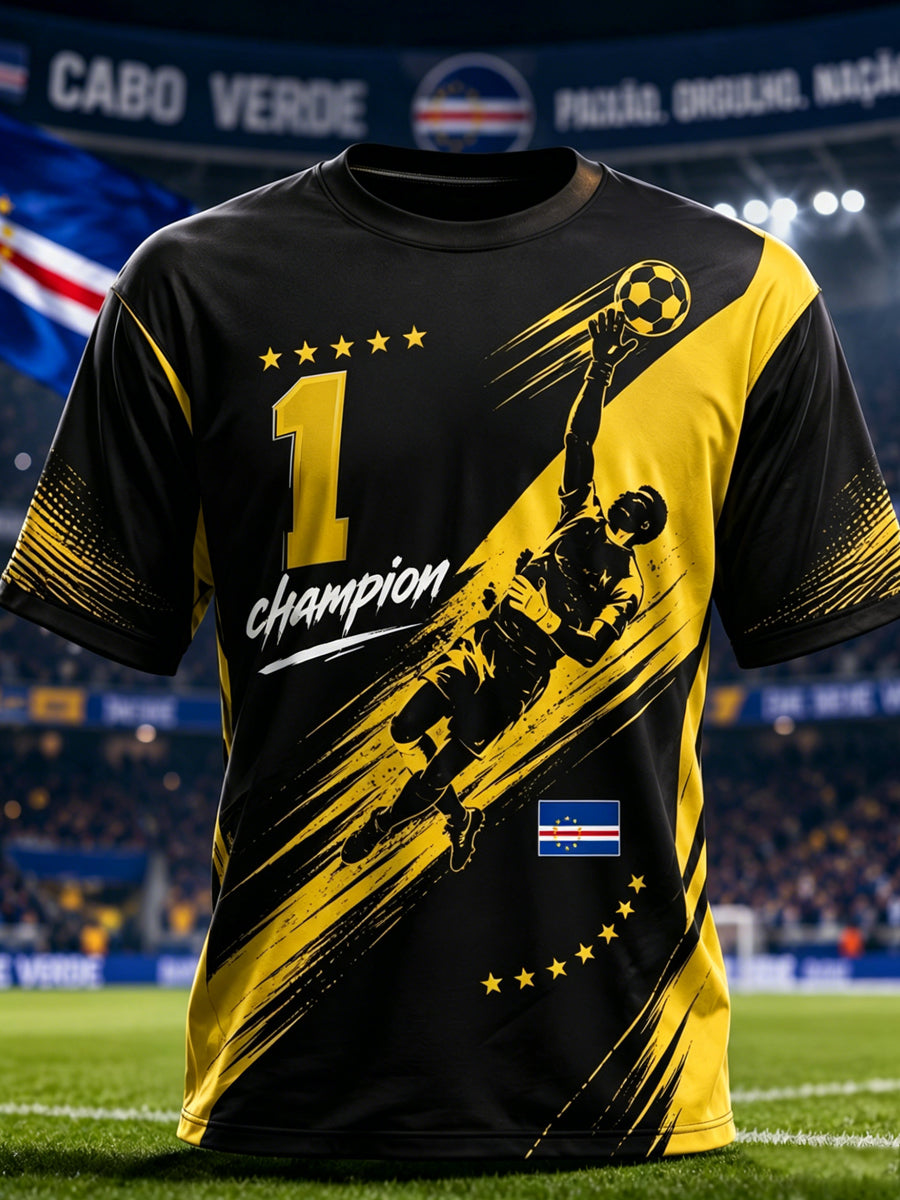 Camiseta com estampa artística de torcida para partida de futebol de Cabo Verde masculina