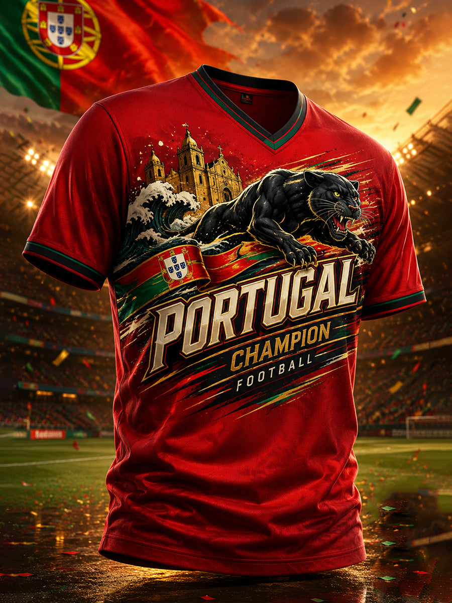 Camiseta com Impressão Artística de Apoio à Seleção Portuguesa de Futebol Masculino