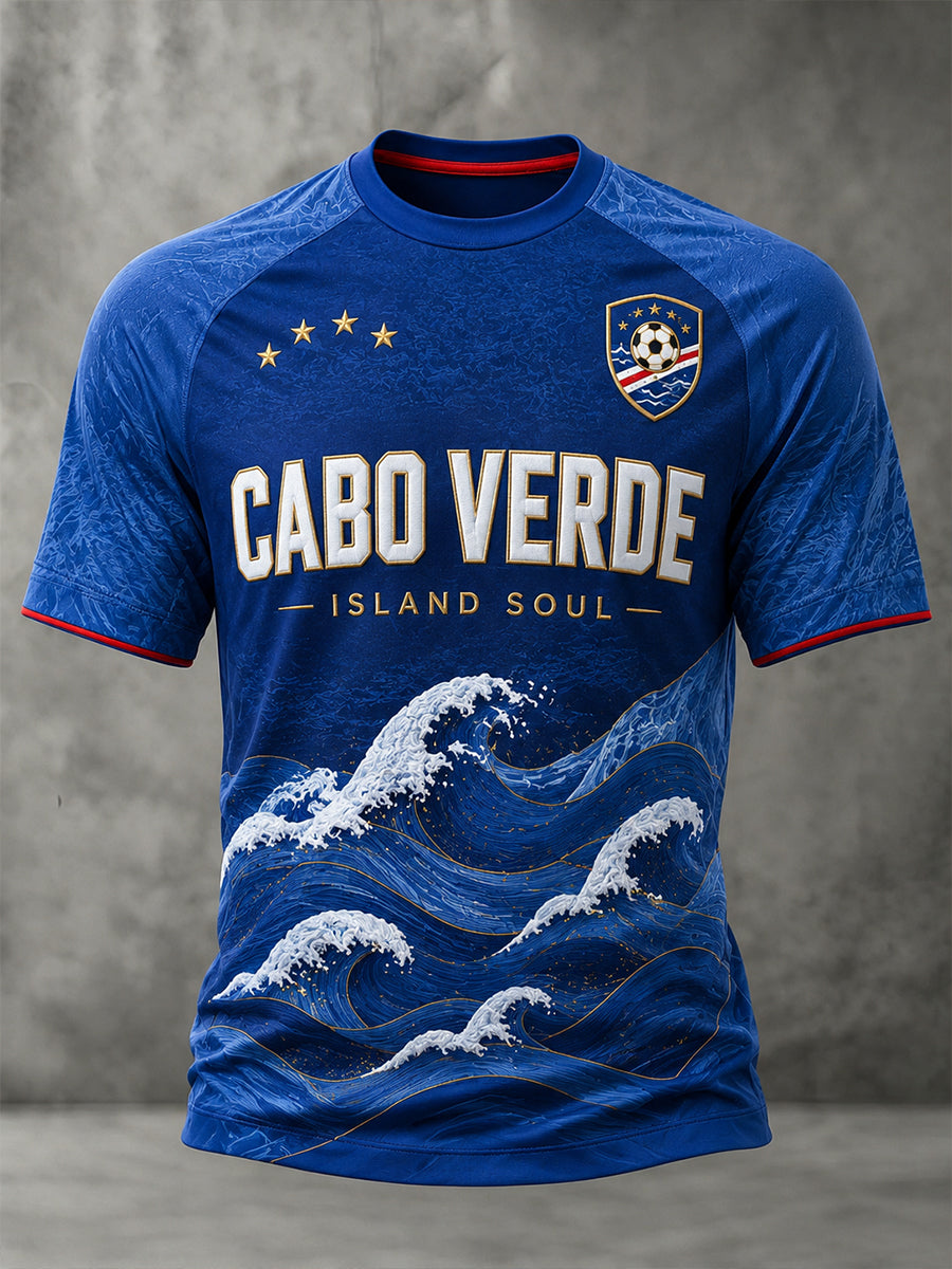 Camiseta de Manga Curta de Futebol de Cabo Verde para Homens