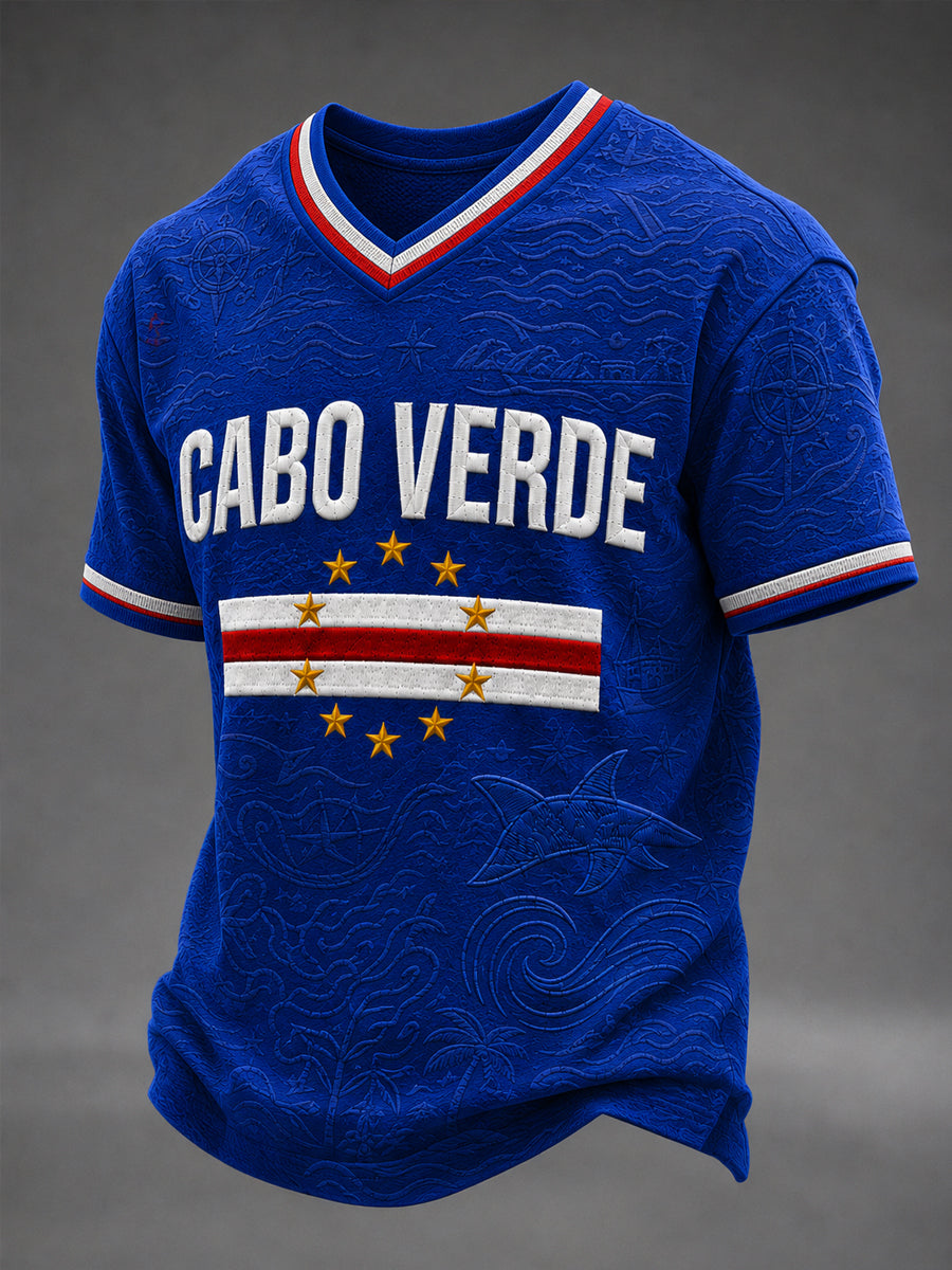 Presente masculino para fãs de futebol: camiseta casual de manga curta com gola em V e estampa