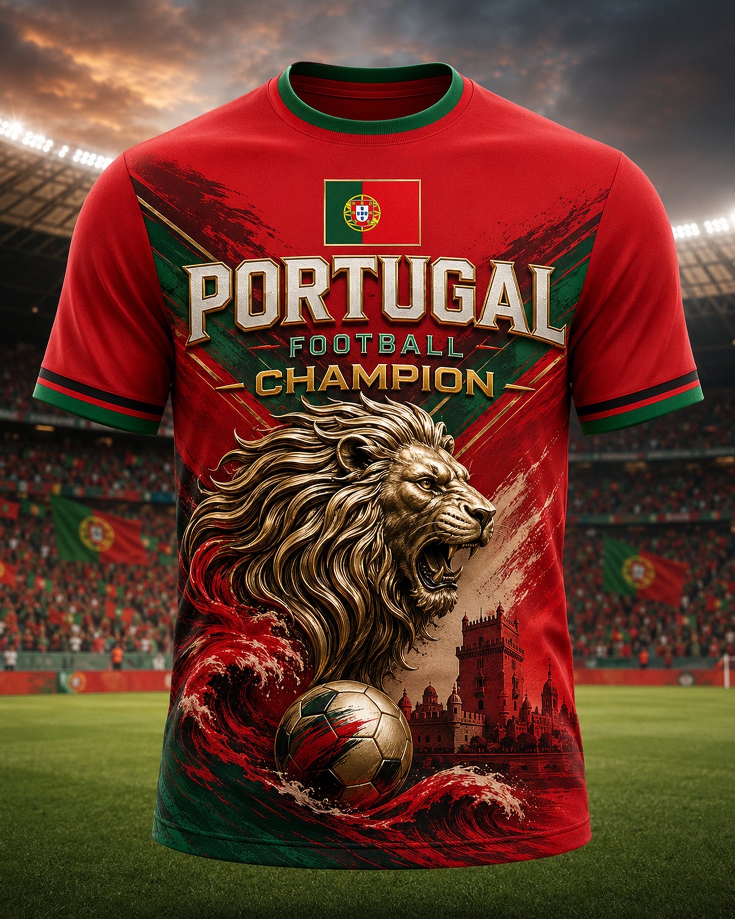 Camiseta com Impressão Artística de Apoio à Seleção Portuguesa de Futebol Masculino