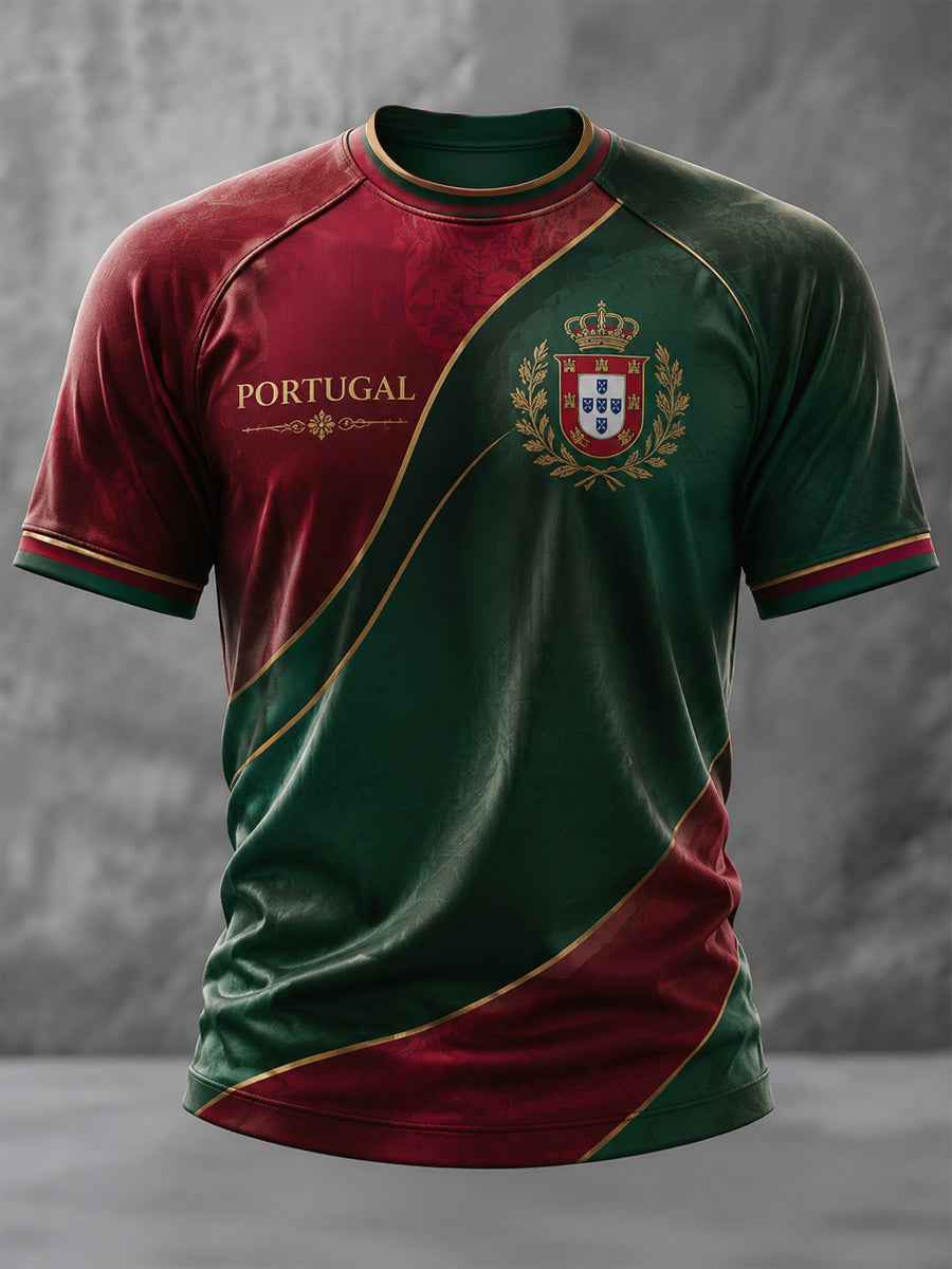 Camiseta masculina casual de manga curta com estampa de futebol português