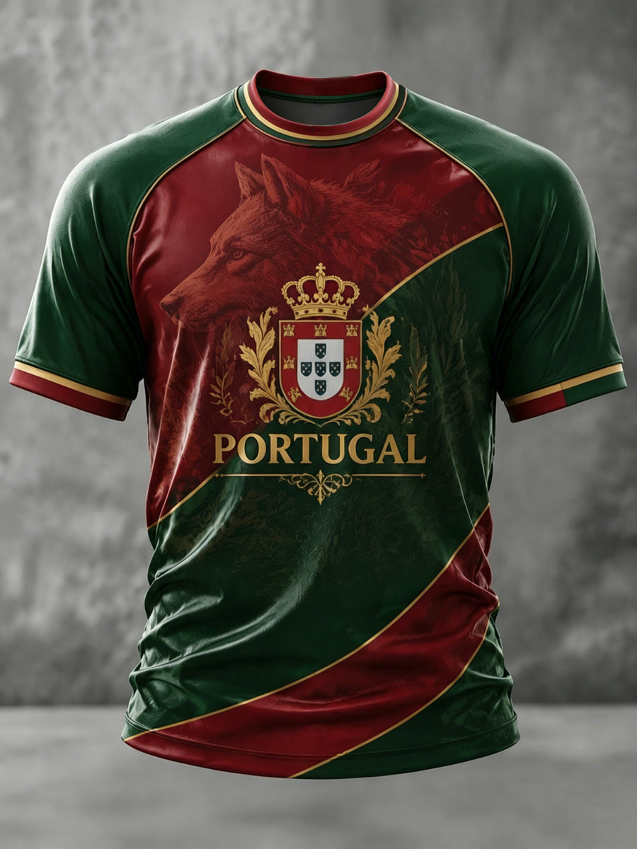 Camiseta masculina casual de manga curta com estampa de futebol português