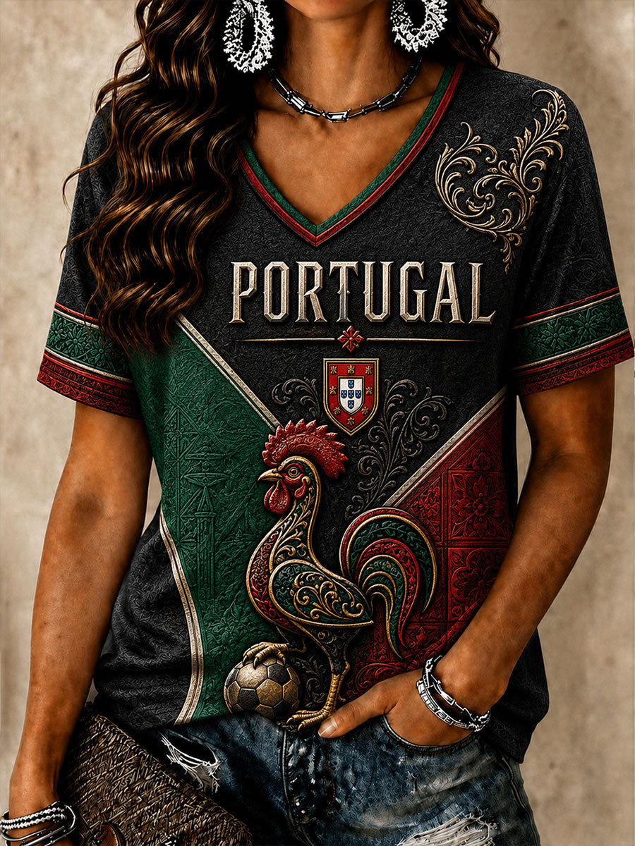 T-shirt de manga curta Portugal Futebol Mulher