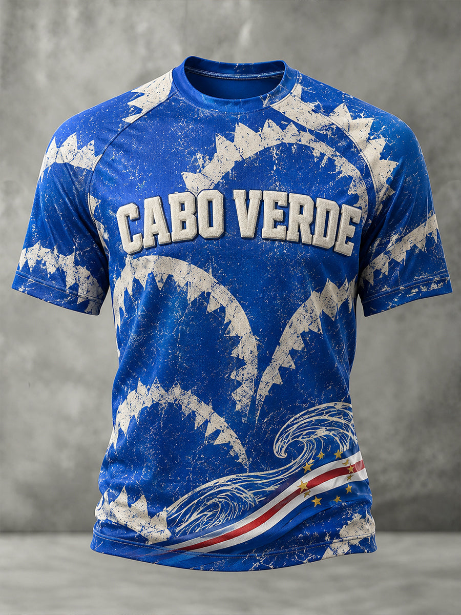 Camiseta de Manga Curta de Futebol de Cabo Verde para Homens