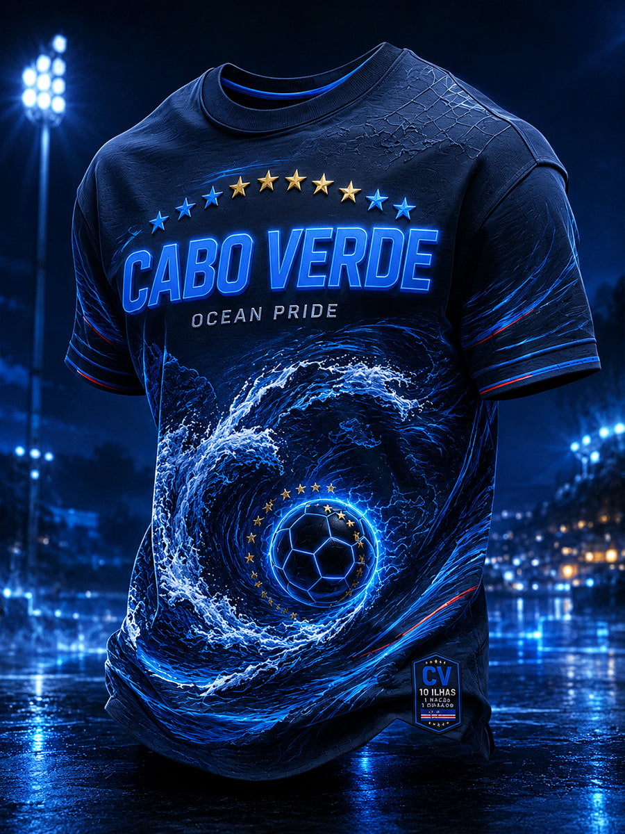 Camiseta de Manga Curta de Futebol de Cabo Verde para Homens