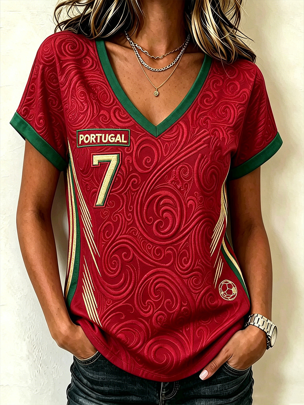 Elemento de futebol casual de manga curta feminino design de bloqueio de cores T-shirt