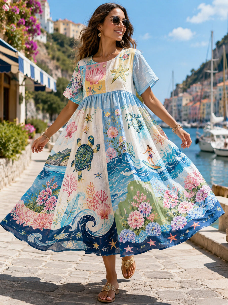 Women's Portuguese Beach Vacation-Inspired Art Print Dress