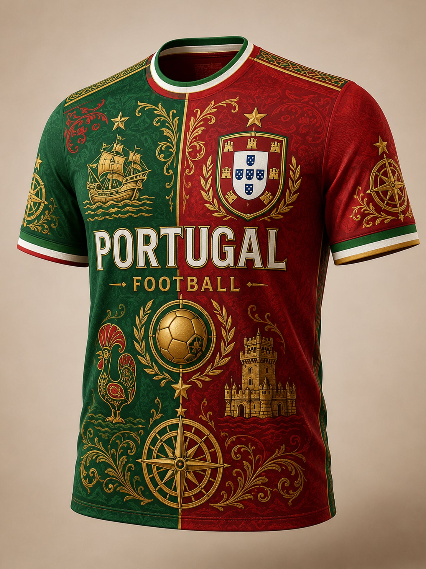 Camiseta com Impressão Artística de Apoio à Seleção Portuguesa de Futebol Masculino