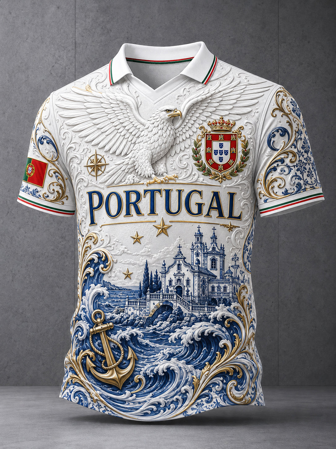 Futebol Português Masculino Torcendo Fan Camisa Polo Art Print