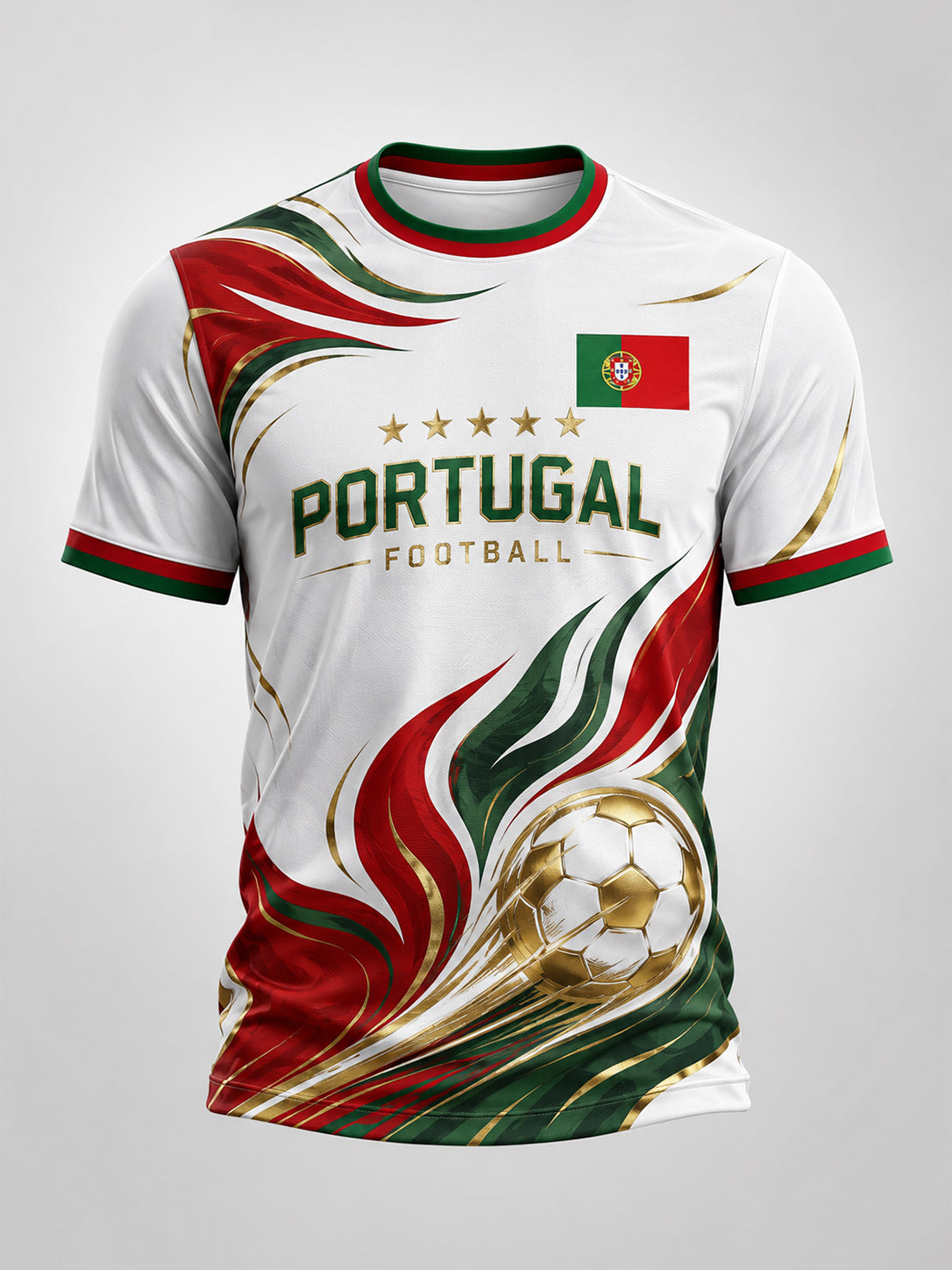 Camiseta com estampa artística de torcida em partida de futebol da seleção portuguesa masculina