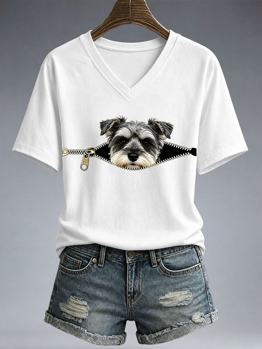 Schnauzer engraçado impressão t-shirt das mulheres