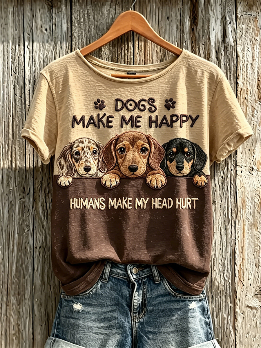 Mulheres's Peeking Dachshund Dogs Make Me Happy Humans Make My Head Hurt T-shirt de manga curta