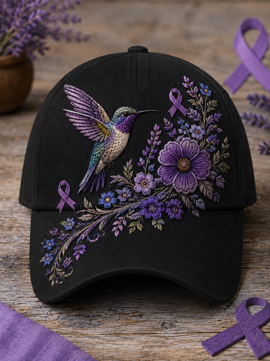 Unisex roxo Floral & colibri impressão Alzheimer consciência apoio chapéu