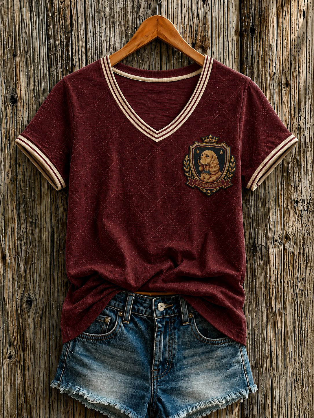Camiseta feminina com estampa de cachorro de quadrinho britânico e gola em V