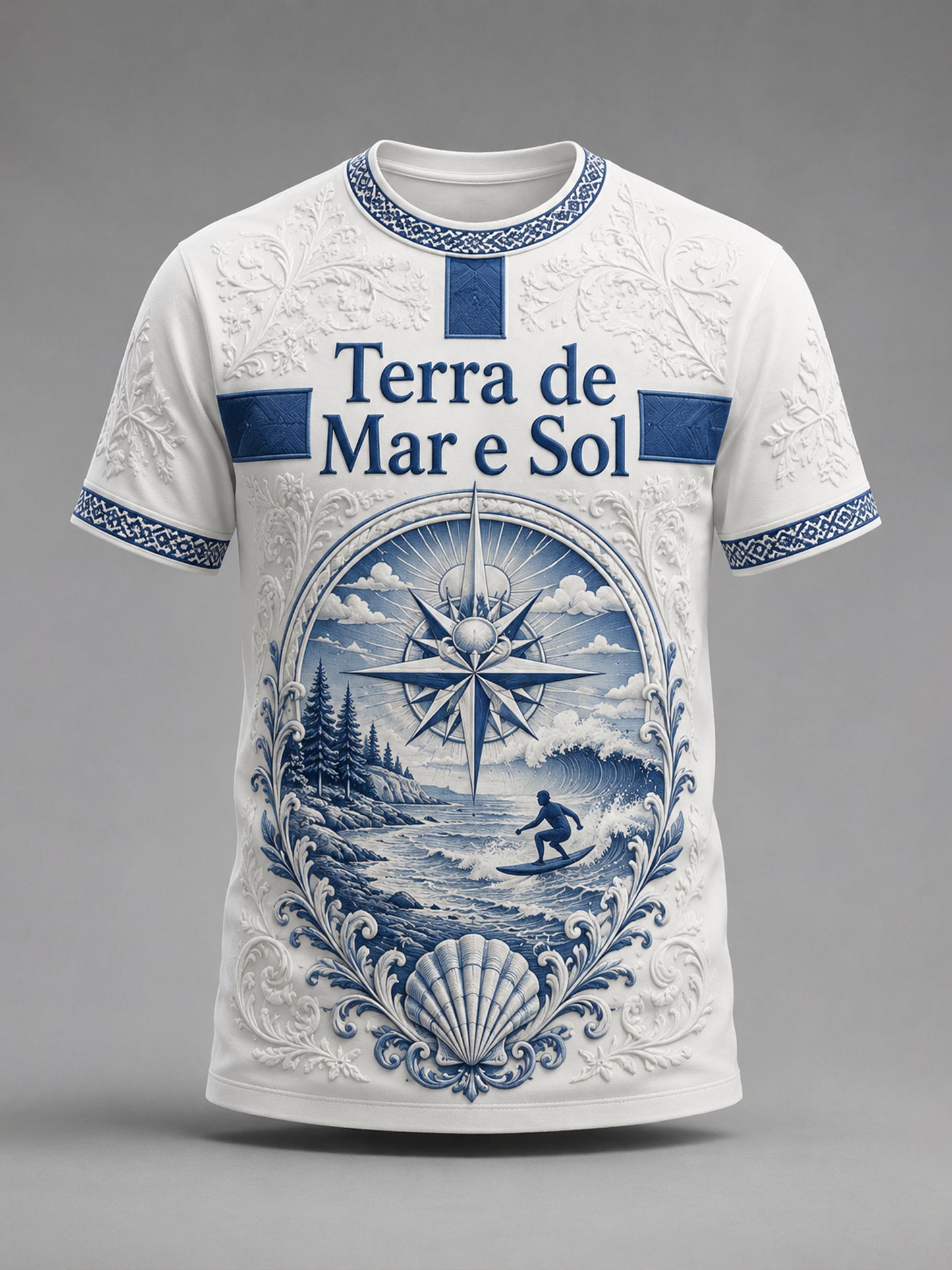Camiseta casual masculina com estampa artística em estilo resort português