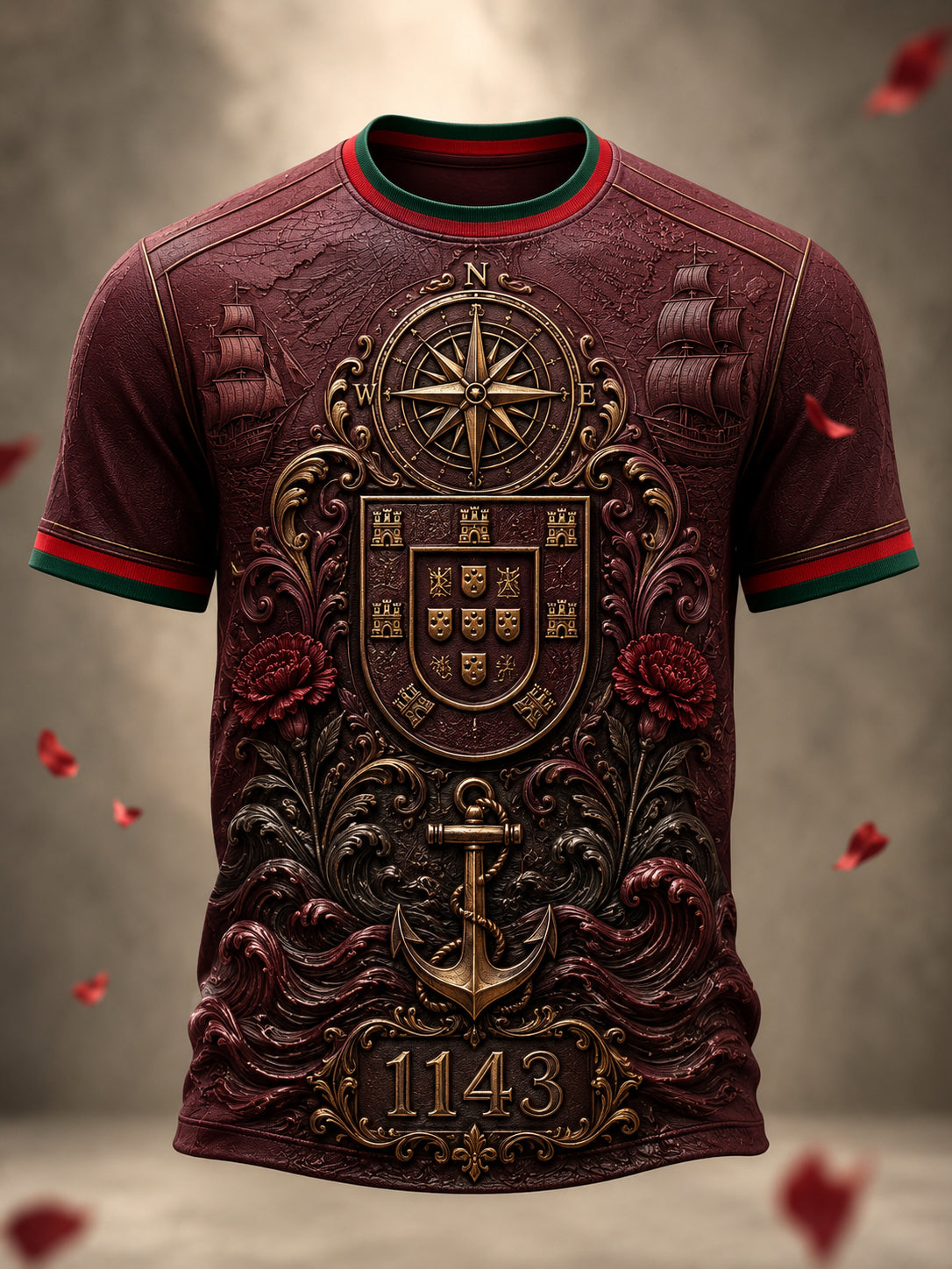Camiseta com estampa artística patriótica do espírito marítimo português masculina