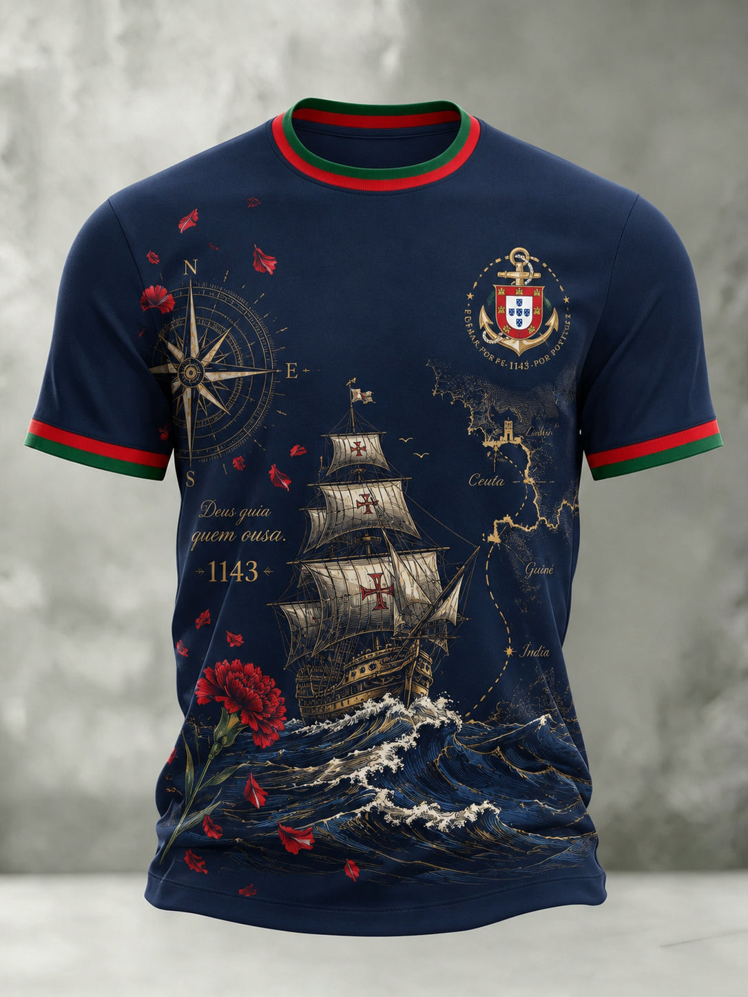 Camiseta com estampa artística patriótica do espírito marítimo português masculina