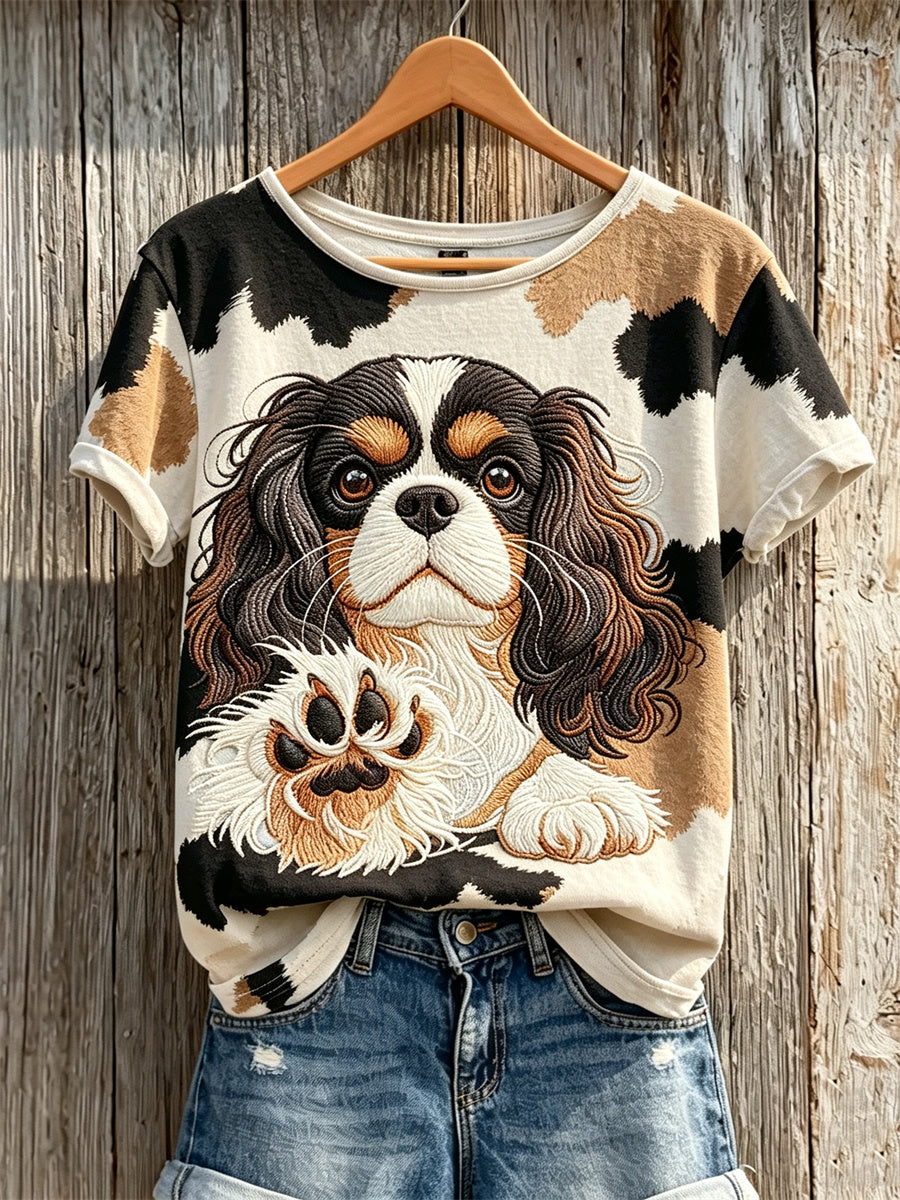 King Charles Spaniel & Dog Coat Pattern Print camiseta de manga curta das mulheres